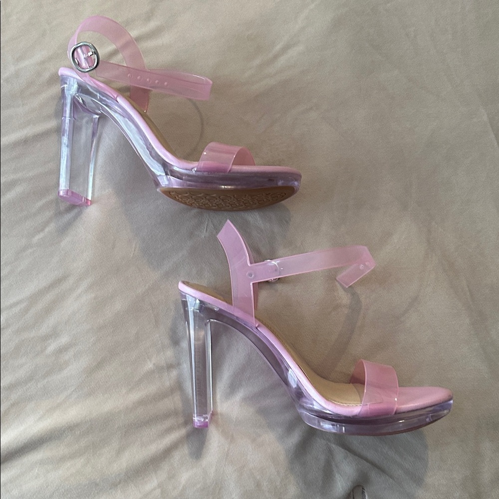 Gianni Bini 2-Koool Clear Lucite Platform Pink Strappy Heels Dress Sandals - New